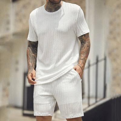 Men's T-shirt Suits Short Sleeve Jewel Neck Summer Spring Fall 3D Vortex Solid / Plain Color Traditional Jacquard Casual Daily Black Coffee Pink Top Tee for Men