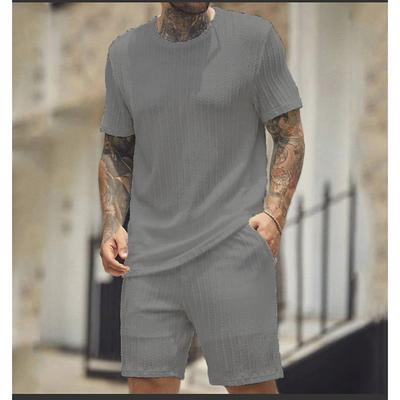 Men's T-shirt Suits Short Sleeve Jewel Neck Summer Spring Fall 3D Vortex Solid / Plain Color Traditional Jacquard Casual Daily Black Coffee Pink Top Tee for Men