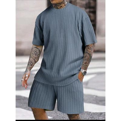 Men's T-shirt Suits Short Sleeve Jewel Neck Summer Spring Fall 3D Vortex Solid / Plain Color Traditional Jacquard Casual Daily Black Coffee Pink Top Tee for Men