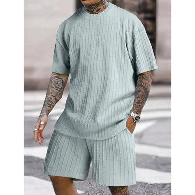 Men's T-shirt Suits Short Sleeve Jewel Neck Summer Spring Fall 3D Vortex Solid / Plain Color Traditional Jacquard Casual Daily Black Coffee Pink Top Tee for Men