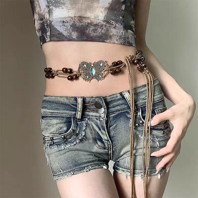 Waist Chain Vintage Fashion Women's Body Jewelry For Daily Holiday Retro Alloy Butterfly Silver White Yellow 1 PC