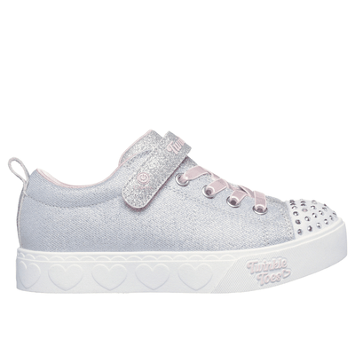 Skechers Girl's Twinkle Toes: Heart Steps - Shimmer Sweetie Sneaker | Size 2.0 | Gray/Pink | Textile/Synthetic