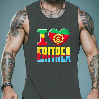 TEMU Eritrea Flag Men's Tank Top - Breathable Polyester, Casual Summer Sleeveless Shirt For Fitness & Outdoor Activities Image