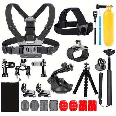 TEMU 20pcs Sports Camera Accessories Kit Suitable For Hero 12 11 10 9 8 With Head Strap, Chest Harness, Wrist Strap, Selfie Stick, Tripod And More Free Combination Accessories Image