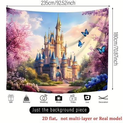 TEMU 1pc Fairy Tale Princess Castle Backdrop Banner, Polyester Wall Decoration For Living Room, Bedroom, Office, Birthday Anniversary, Home & Party Decor, Reusable Indoor/outdoor Photo Backdrop