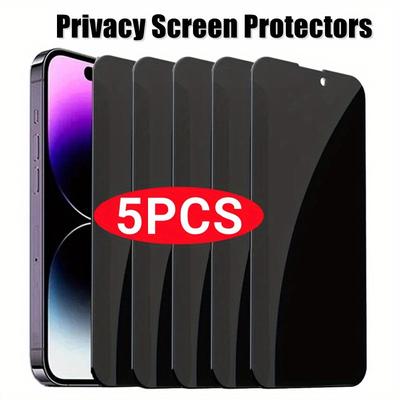 TEMU 5pcs Full Cover Privacy Protection Screen Protector For Iphone 11 12 13 Pro Max Glass Privacy Protection Tempered Glass For Iphone 11 12 13 Plus Image
