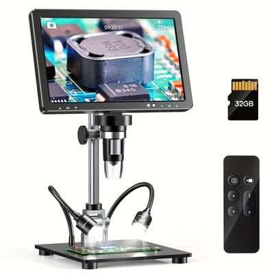 TEMU 10.1inch Digital Microscope Microscope For Repair Video Microscope With 10 Leds Pc View