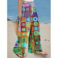 Femmes Jambe large Chinos Pantalons Amples Vacances ancien Mode Longueur complète Taille haute Fleuri Graphique Abstrait Impression Respirant Doux Micro-Élastique Formel Extérieur Vacances Bleu Orange