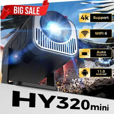 HY320 Mini Portable Projector 4K 1080P Native 1280*720P Android11 WIFI6 BT5.0 Auto Keystone Cinema Video Beam Projector HDMI