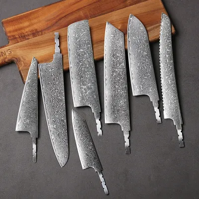 TURWHO 1-7PCS Japanese Hand Forged Chef Knives Blank Blade DIY Damascus Steel Kitchen Knife Set DIY Making Handmade Knife Blade