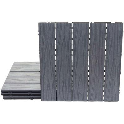 Wpc Bodenfliese HHG 173, Holzoptik Balkon/Terrasse, 3D-Struktur linear beschichtet-grau 4x je Image