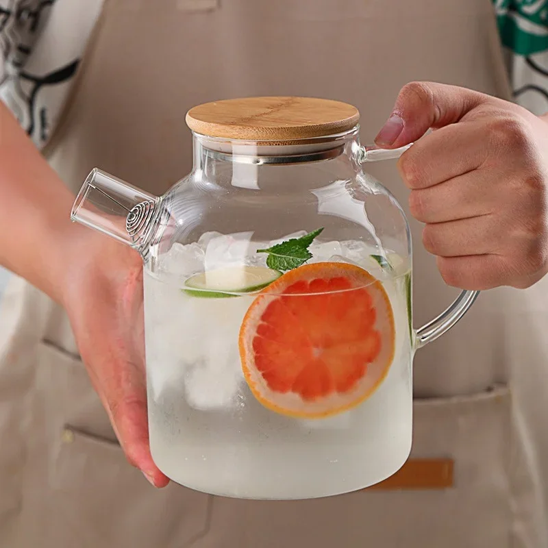 1/1,8 Glas Teekanne mit Bambus Deckel Transparent Hitzebeständig Verdicken Glas Krug Kaltwasser Krug Haushalt Puer Wasserkocher Teekanne Image
