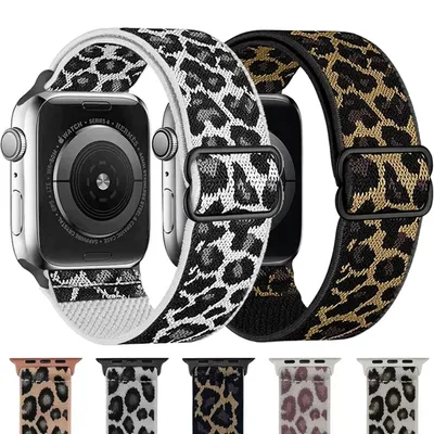 Mode Leopardenmuster Nylon Verstellbares Armband Für Iwatch Band 42mm 46mm 49 45 44 42 41 40/38 Für Image