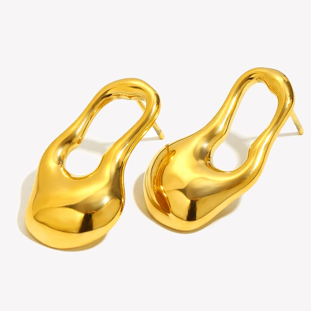 E.B.belle Ohrstecker in unregelmäßiger Wassertropfenform, Gold/Silber, Farbe 18 Karat vergoldet, Edelstahl, Schmuck, modischer Charme