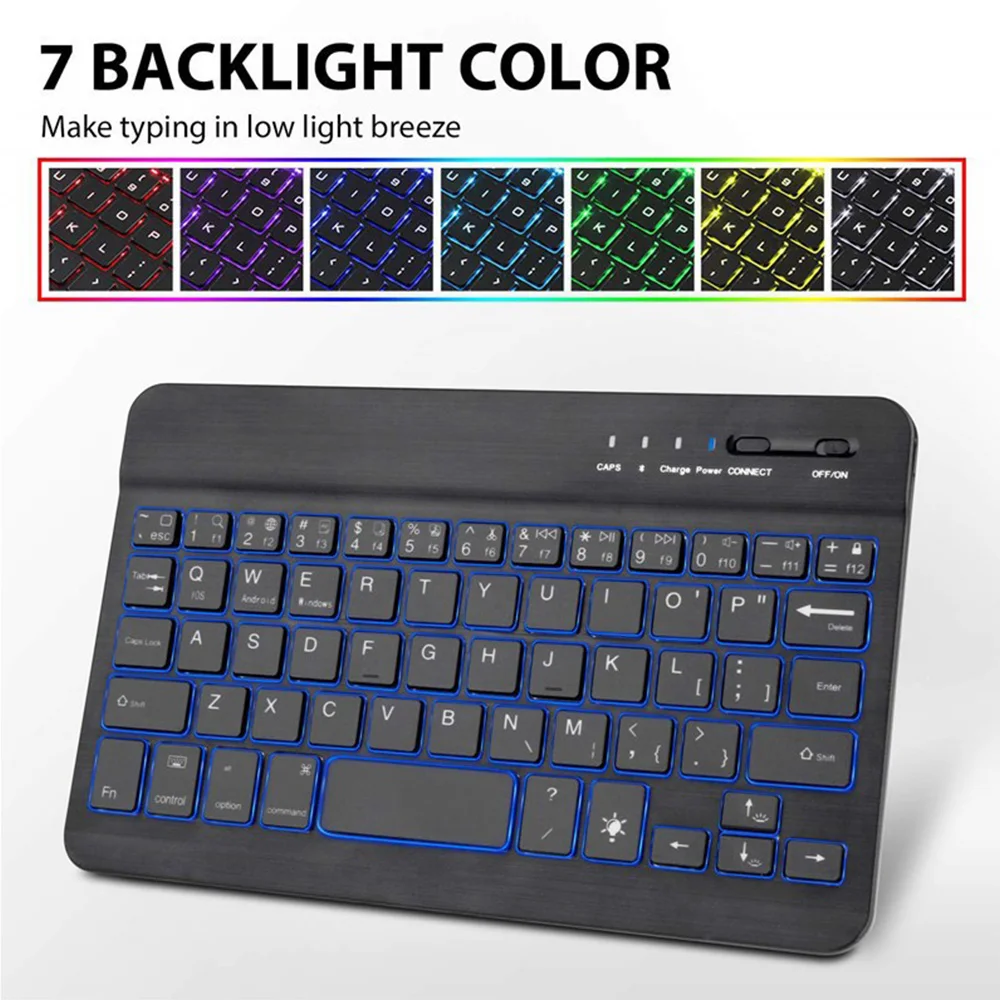 Kabellose 7-farbige Tastatur mit Hintergrundbeleuchtung, Bluetooth-Tastatur für Tablet-Laptop, wiederaufladbare arabische russische spanische portugiesische Tastatur Image
