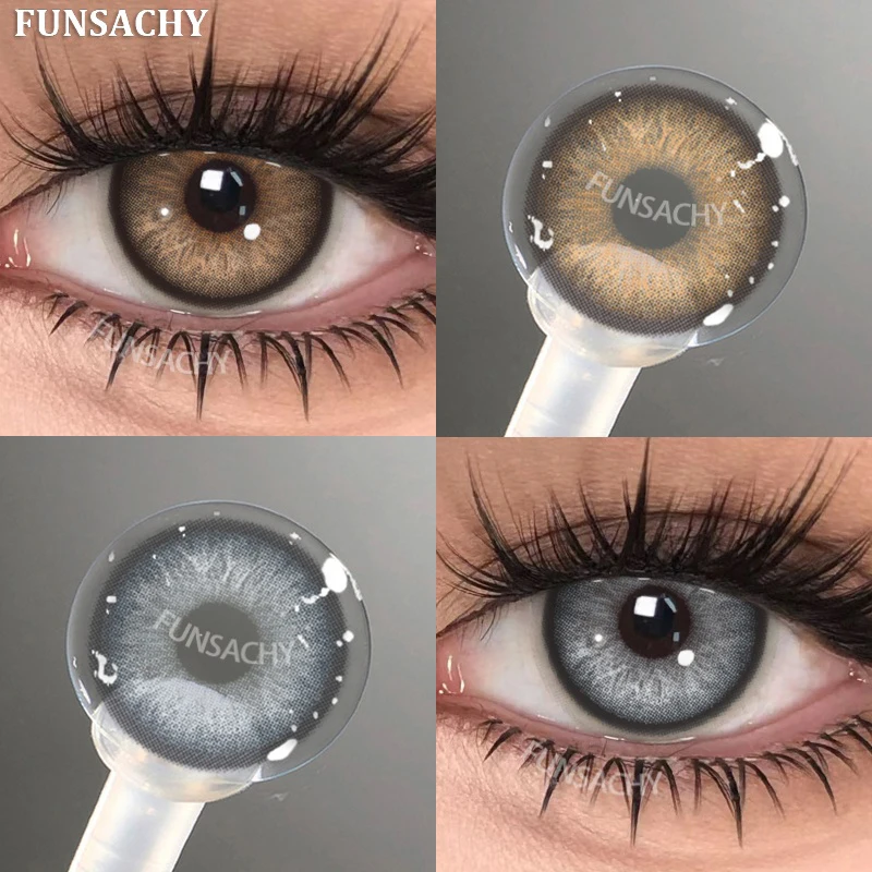FUNSACHY 1 Paar farbige Kontaktlinsen für Augen, braun, grau, natürliche Schüler, Schönheit, Frauen, Kosmetik, farbige Augenkontakte, jährliche Verwendung Image