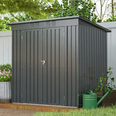 6x4 FT Outdoor Storage Shed with Lockable Double Doors, Aluminum Frame, Weatherproof with Frame
