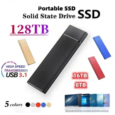 128TB Portable SSD High Speed Transfer 1TB 2TB 4TB 8TB 16TB External Hard Disk USB Type-C Interface