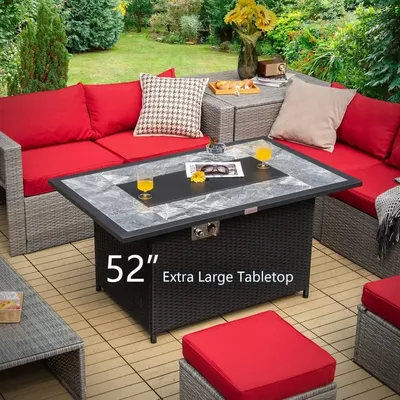 52Inches Wicker Patio Propane Fire Pit Table,50,000 BTU Outdoor Gas Fires Table with