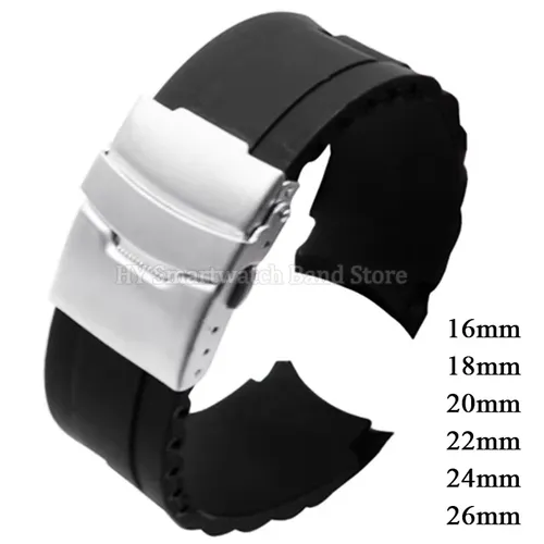 Bracelet de montre en Silicone 16mm 18mm 20mm 22mm 24mm 26mm pour hommes femmes Bracelet en caoutchouc à extrémité incurvée Bracelet de montre à boucle pliante étanche