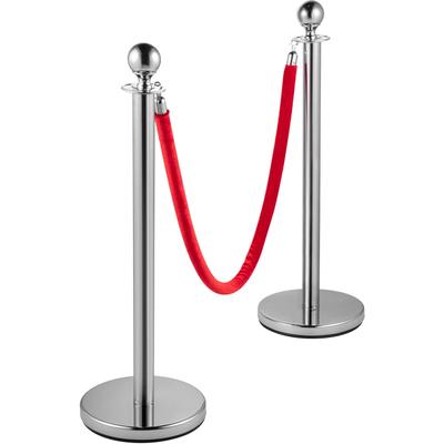 Stainless Steel Stanchion Posts Queue, Red Velvet Ropes Silver Post, 5FT Rope Barriers Queue Line Crowd Control Barriers