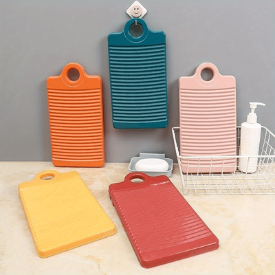 TEMU 1pc Small Non-slip Plastic Scrub Board With Ergonomic Handle - Durable (orange/teal Blue/pink/yellow/red) For Kitchen, Bathroom, Outdoor Use - No Electricity Needed, Bathroom Cleaning Tools Image