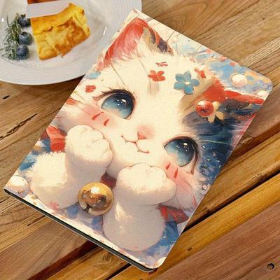 TEMU Adorable Cat Artwork Leather Tablet Case , A7 Lite, A8, A9, S6 Series - , Foldable Anti-drop Protective Cover, Tablet Carrying Case Image
