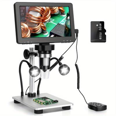 TEMU Rievbcau 7'' Lcd Digital Microscope With Leds 1200x Magnification Dm9 1080p Hd Soldring Microscope For Electronics Repair Image