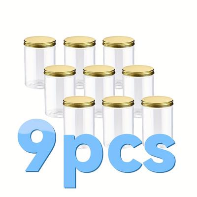 TEMU 9pcs 280ml Pet Material Round Transparent Containers With Black Plastic Lids - Refillable, Ideal For Cosmetics, Travel Storage, Lotions, Samples, Pot Image