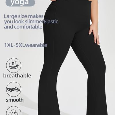 TEMU Women's Plus Size High-waisted Stretch Tummy Control Outdoor Yoga Cycling Solid Leggings Image
