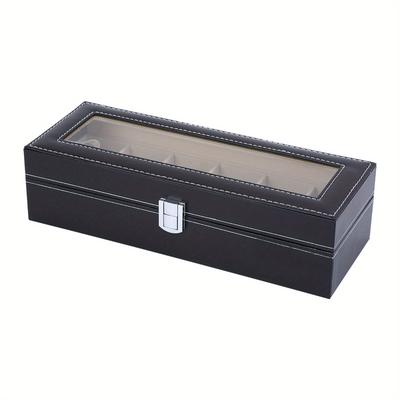 TEMU 1pc 6- Grid Watch Pu Leather Display Case Storage Jewellery Box Bracelet Tray Holder Image