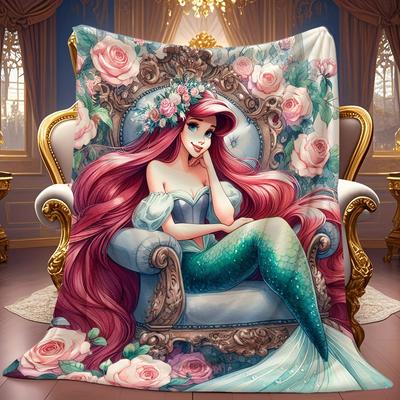 TEMU 1pc The Little Mermaid Blanket, Blanket Set, Party Decoration, Suitable For Bedroombed,sofa,party Gift,birthday Gift,valentine's Day,father's Day,party Gift,anniversary Image