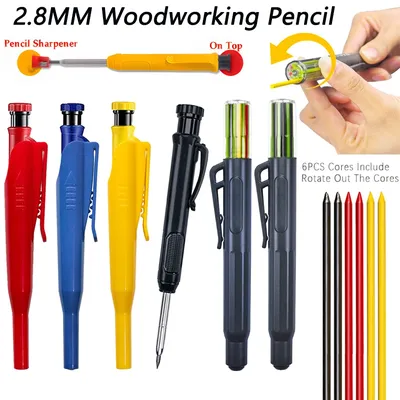 New 2.8mm Woodworking Mechanical Pencil Set with Pencil Cap, Carpenter Pencil Marking Pencil for Woodworking Engineering Drawing