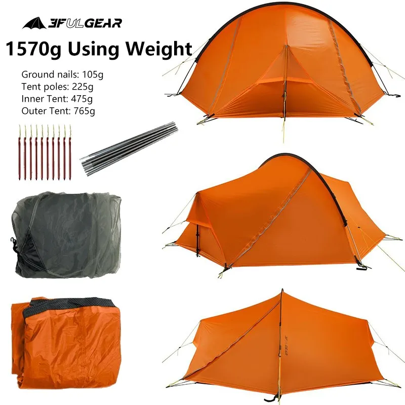 3F UL GEAR Puffer 2 Ultraleichtes 2-Personen-Campingzelt Outdoor Klettern Trekking Doppelschichtzelt 15D Nylon Wasserdicht PU5000MM Image