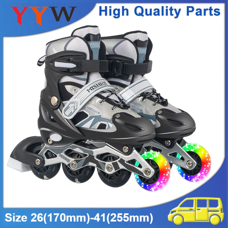 Flash Inline-Rollschuhe für Damen und Herren, verstellbare Größe 26–41 für Jungen und Mädchen, Anfänger, Outdoor-Skating-Turnschuhe, 4 Räder, Skate-Schuhe