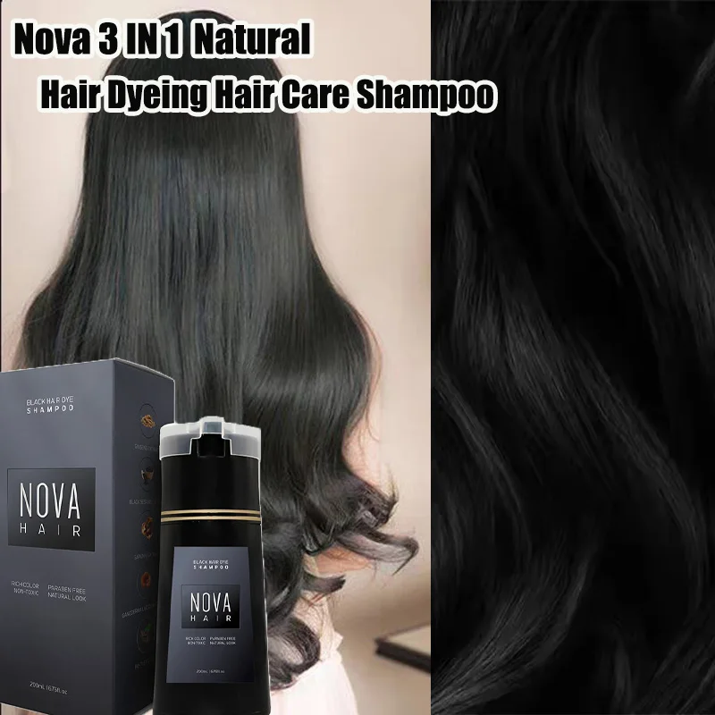 200 ml Nova Haarfärbe-Shampoo, schnell färbend, natürlich, harmlos, weiß, grau, reinigt, nährendes Haarfärbeprodukt für Männer und Frauen Image