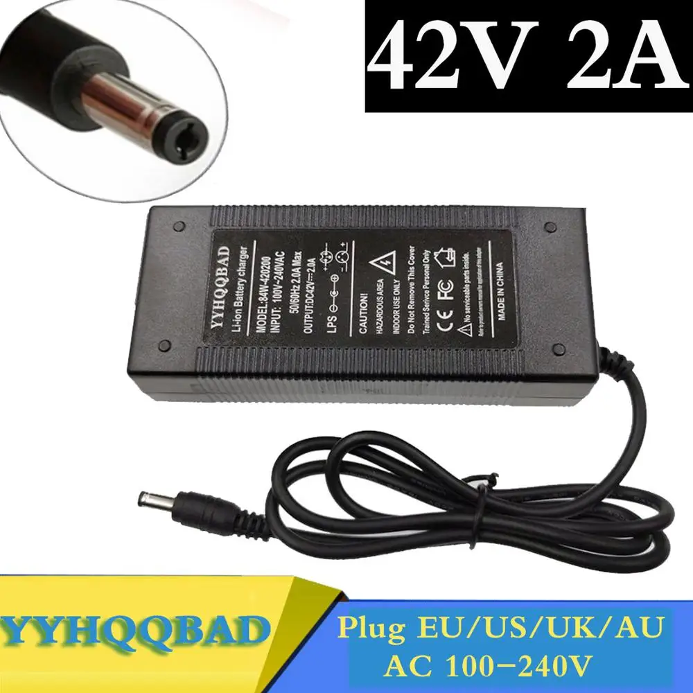 Yyhqqbad 36V Batterie ladegerät Ausgang 42V 2a Eingang 240-V für 10Serie 36V Elektro fahrrad Batterie ladegerät eu/us/au/uk DC-Stecker Image
