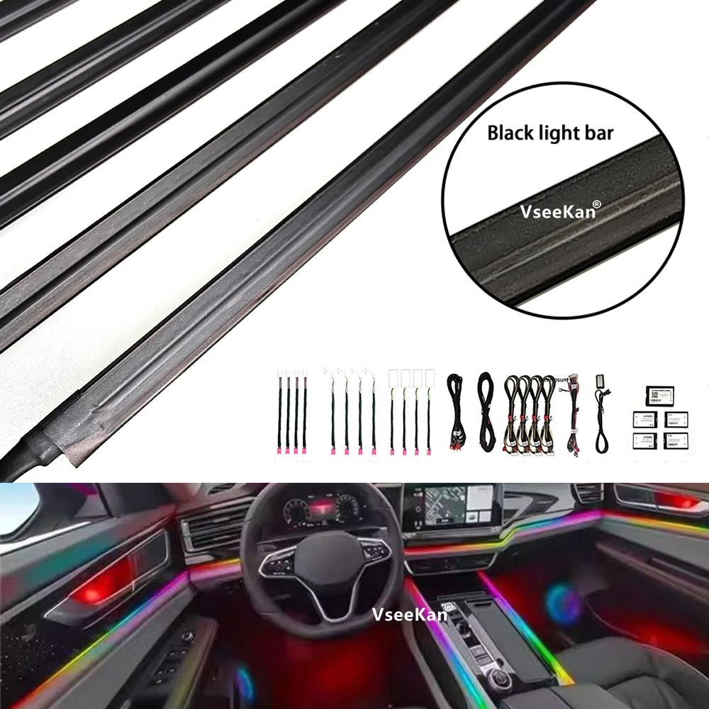 Universal Schwarz Lichtleiste Auto LED Umgebungslicht 64 RGB Farbe Auto Innenraum Acryl Lichtleiter Dekoration Atmosphäre Licht 18in 1 Image
