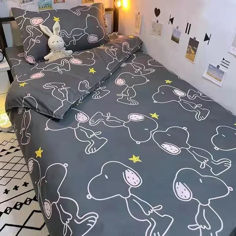 Snoopy Kinder Bettwäsche Set Cartoon niedlich Bettbezug Bettlaken Mädchen Junge Cartoon Bettlaken Kissenbezug Image