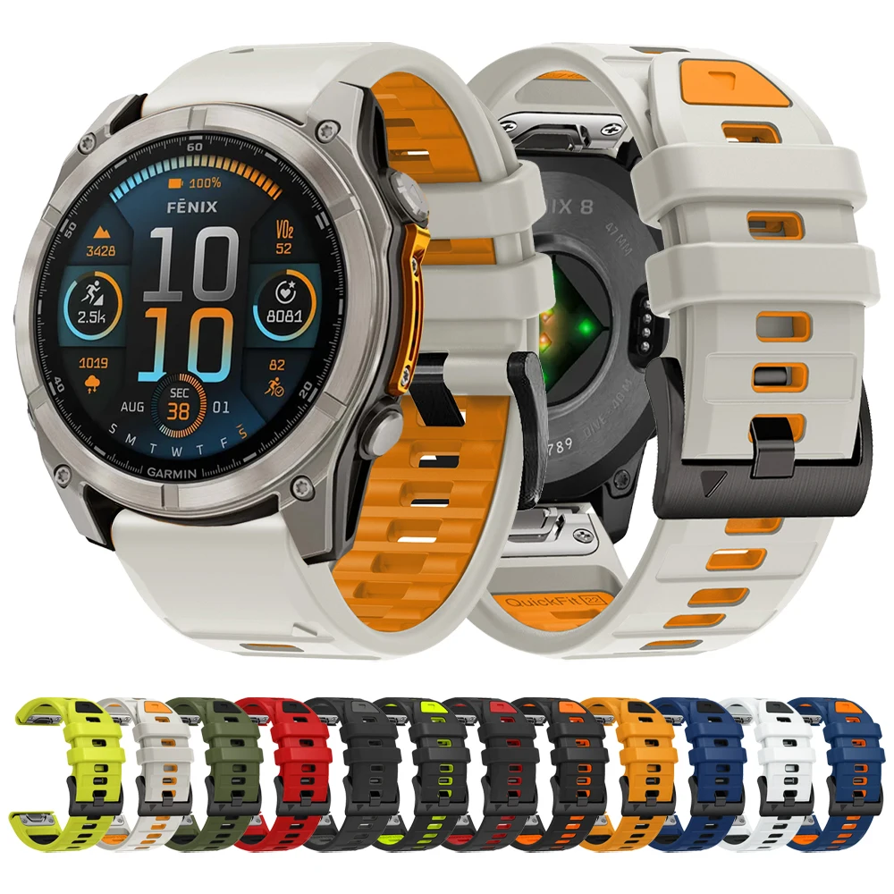 QuickFit 26 mm 22 mm Fenix8-Band für Garmin Fenix E 8 7 7X 6 6X 5 5X/Epix Pro 47 mm 51 mm/Enduro 3 zweifarbiges Silikonarmband Image