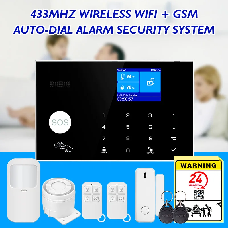 KERUI Diebstahlalarme für den Schutz der Sicherheit zu Hause, WIFI-GSM-Alarmsystem mit Temperatur- und Feuchtigkeitsanzeige, Tuya Smart G30 Image