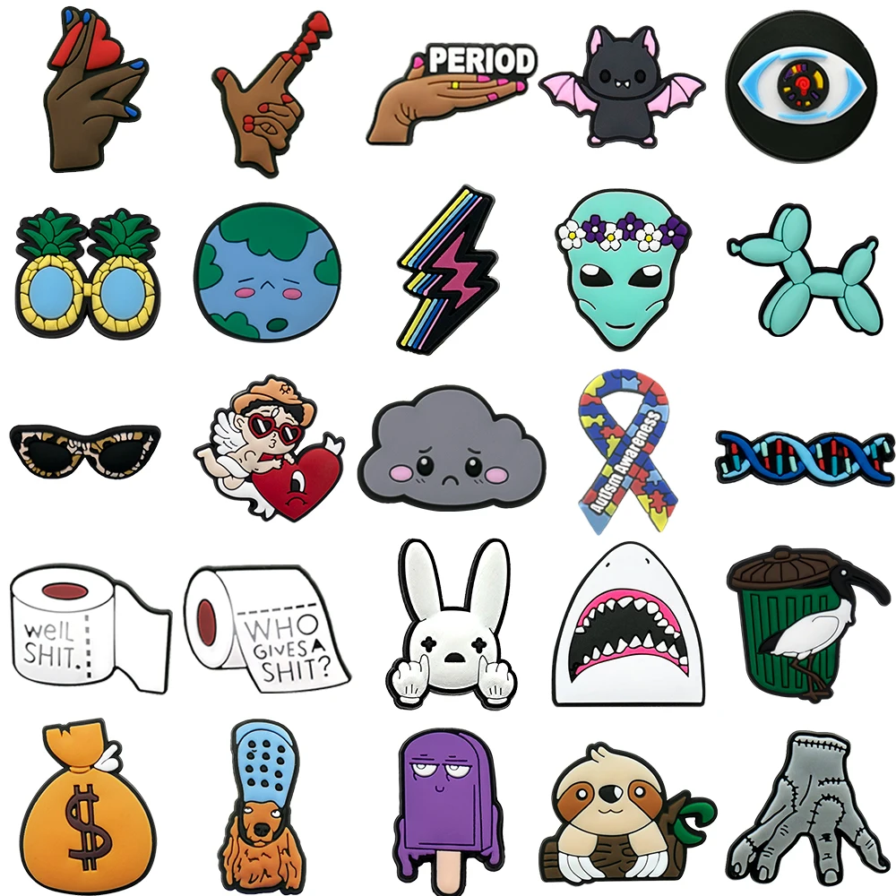 1PCS Lustige Stil Kinder Schuh Charms Coole Sonnenbrille Alien Dunkle Wolken Schuh Dekoration Frauen Männer Clog Schnalle Schuh Zubehör pins