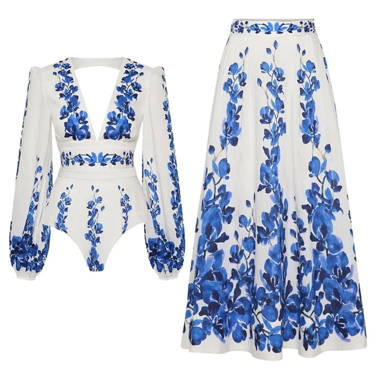 2Pc Tiefem V Badeanzug Langen Rock Sexy Frauen Bikini Gedruckt Bademode Push-Up Biquini Weibliche Mode Badeanzug Abnehmen Bademode Image