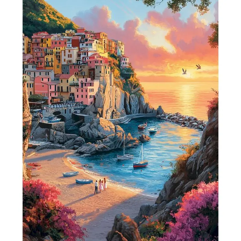 Gatyztory DIY Rahmen Farbe nach Nummer für Erwachsene Meer Sonnen untergang Landschaft Bild nach Zahlen Acrylfarbe auf Leinwand Home Art Deco