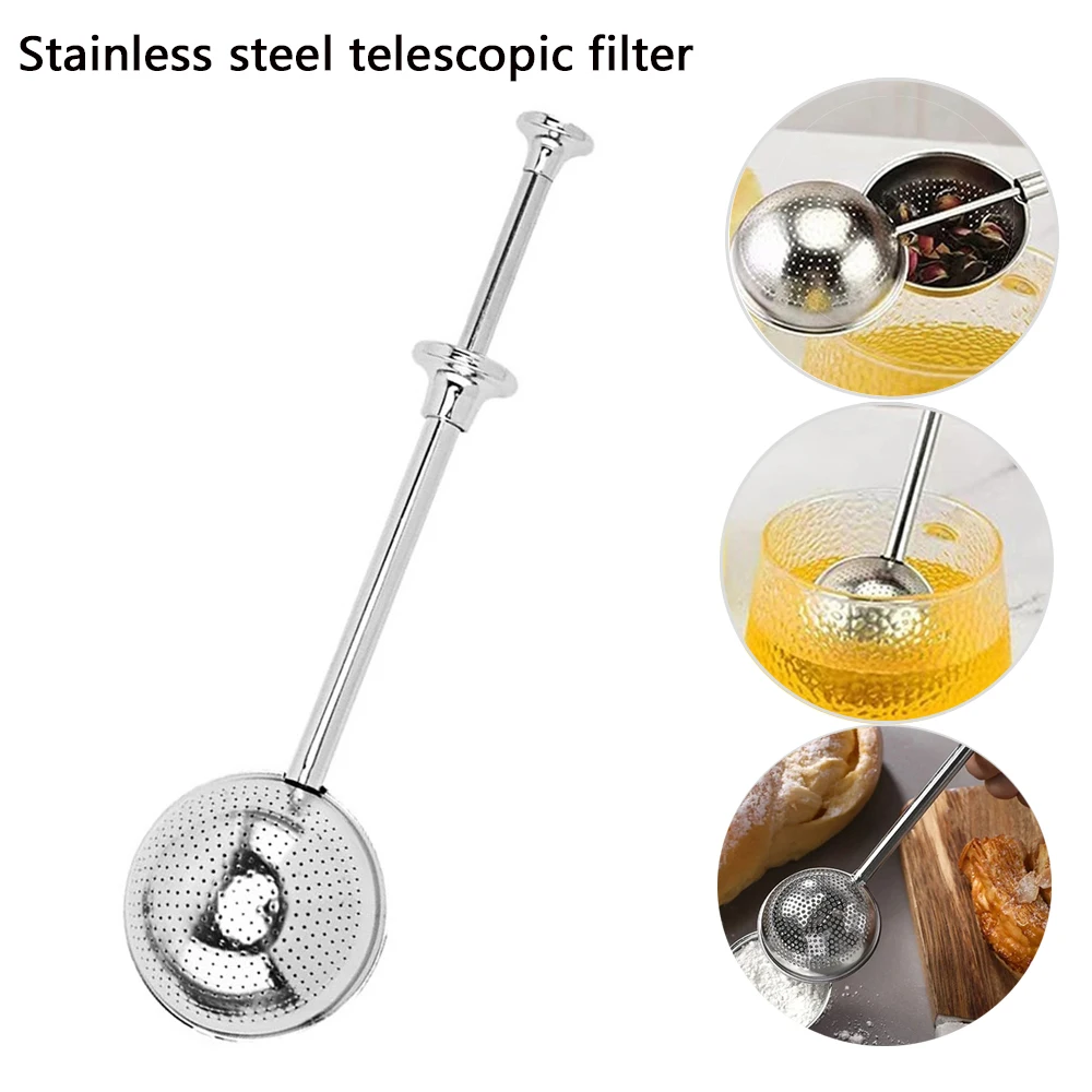 Teleskop-Teefilter aus Edelstahl, sphärisch, 304, Küche, Tee-Set, Backen, Zuckerpulver, Streuer, Filter, Löffel, Küchenutensilien