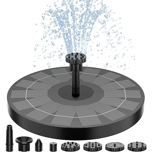Fontana solare, pompa per fontana per uccelli ad energia solare con 6 ugelli, kit pannello solare da 1,4 W, pompa per acqua, pompa sommergibile per irrigazione esterna per laghetto, piscina, giardino, acquario