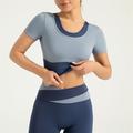 Per donna Top Yoga Scollo Tondo Traspirante Patchwork Manica Corta Gli sport Tinta unica Maglietta Top Per Corsa Fitness Yoga Vestibilità comoda Abbigliamento sportivo