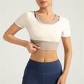 Per donna Top Yoga Scollo Tondo Traspirante Patchwork Manica Corta Gli sport Tinta unica Maglietta Top Per Corsa Fitness Yoga Vestibilità comoda Abbigliamento sportivo