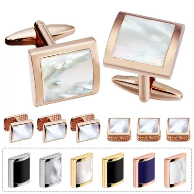 HAWSON Square Cufflinks and Studs for Mens Tuxedo Shirt Pearl Shell Cuff Links Buttons Studs Set