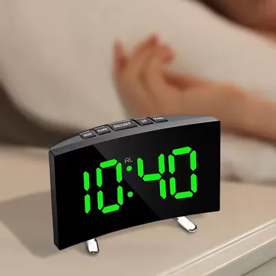 LED Digital Curved Screen Alarm Clock, Multifunctional Noise Free Electronic Alarm Clock, Suitable